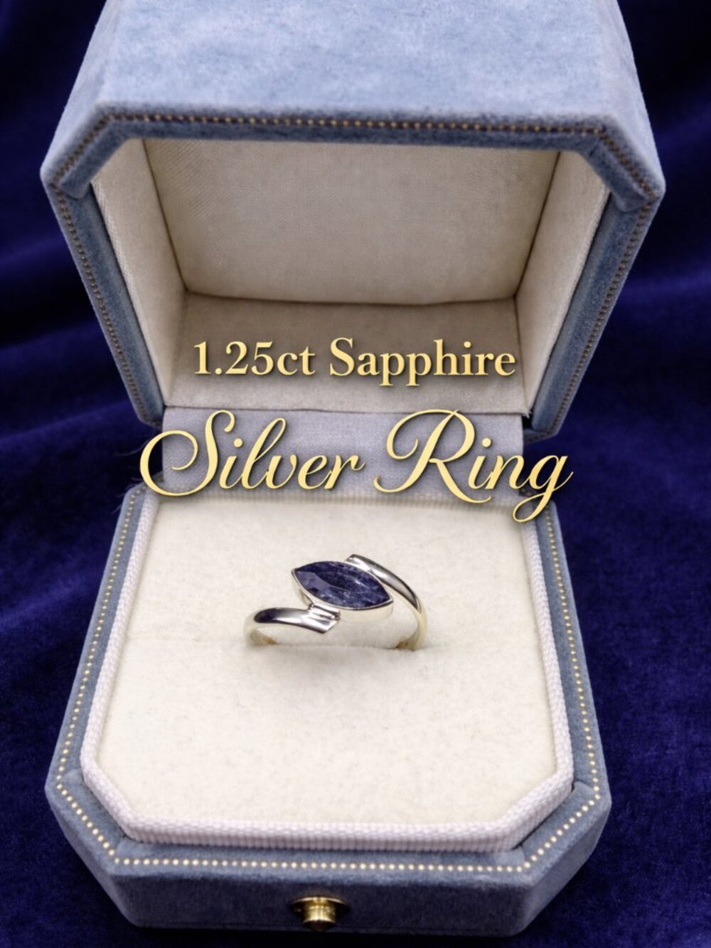 Genuine Sapphire Ring 1.25ct, Silver Wrap Ring, Marquise Sapphire Ring